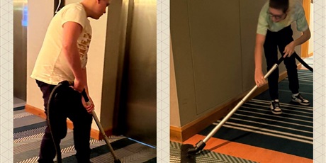 Powiększ grafikę: Kolaż zdjęć z różną tematyką dotyczącą pracy wspomaganej w hotelu.