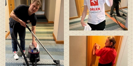 Powiększ grafikę: Kolaż zdjęć z różną tematyką dotyczącą pracy wspomaganej w hotelu.